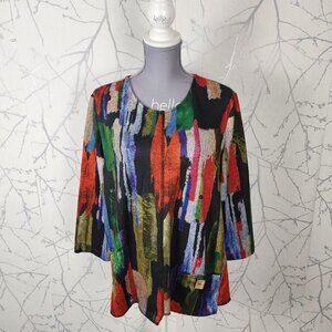Donna Sorento Colorful Brushstroke Print 3/4 Sleeve Top